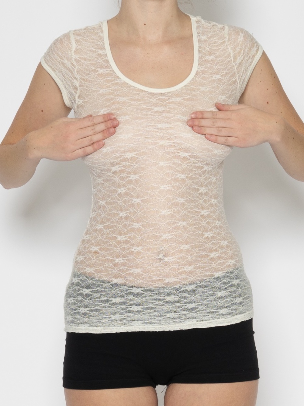 Y2k MUDD white lace mesh t-shirt size large polyester spandex